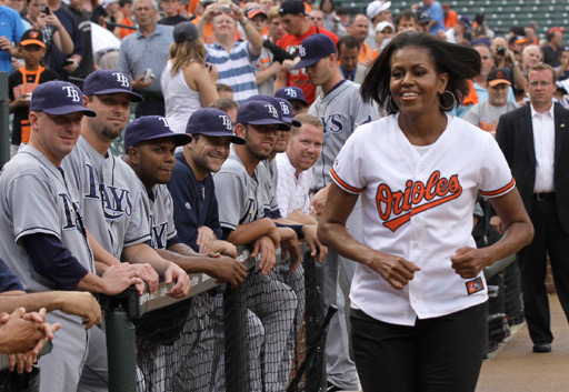Michelle Obama Baseball To a man, the Rays ask themselves, "What is she doing at an Orioles game?!"