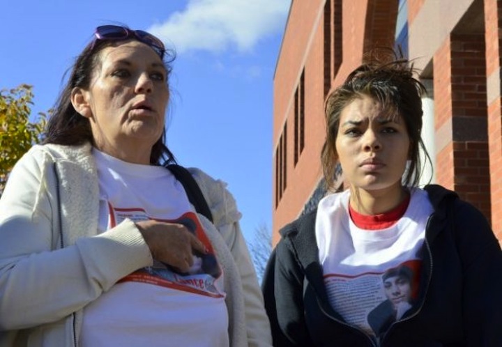 Lance Knudsen's mother, Mischelle DeCora, left, and sister, Stormy Knudsen